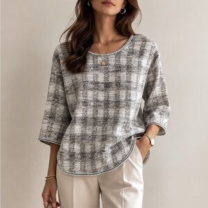 NWT Max Studio | Tweed Knit Charcoal Taupe Tunic Top in Medium